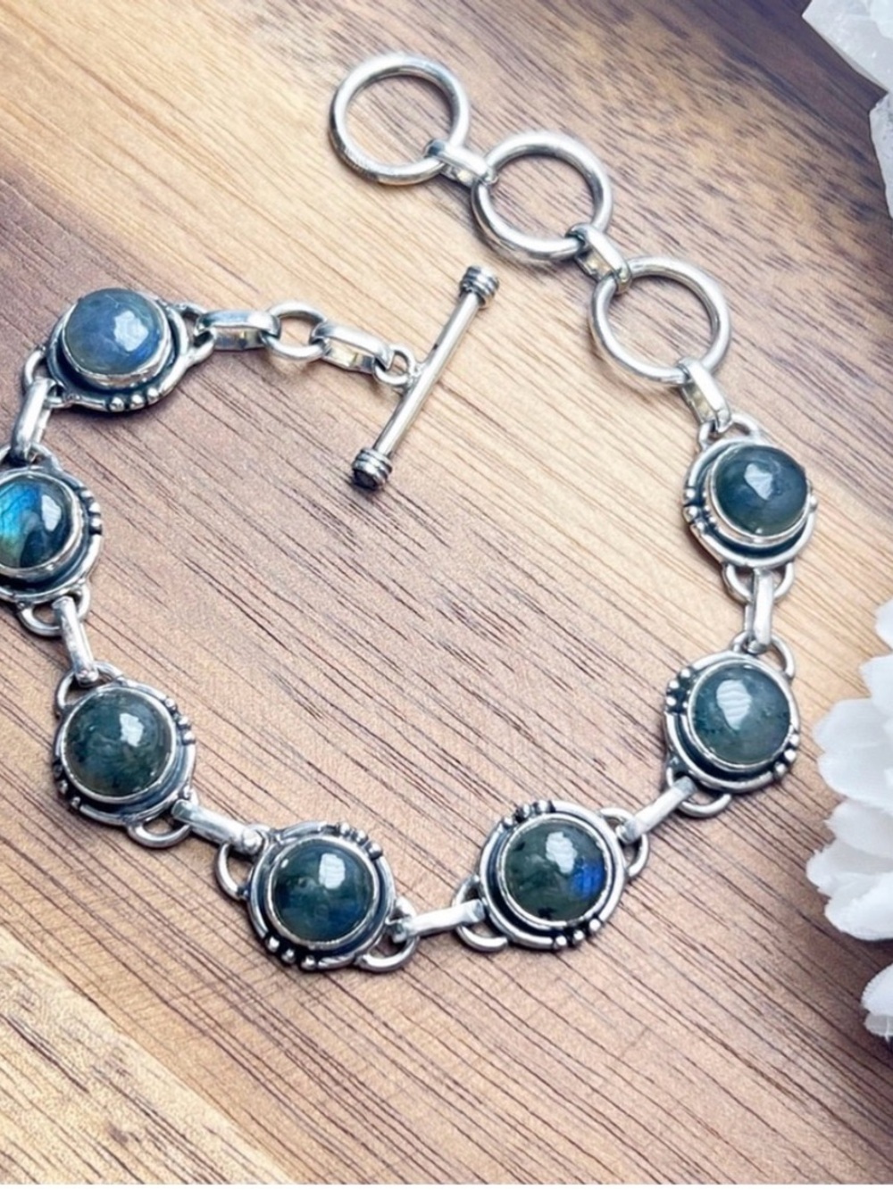 Solid Sterling Silver 925 Labradorite Bracelet Gemstone Bracelet Round New